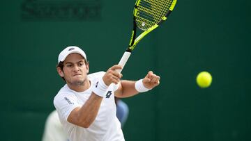 El tenista colombiano Nicolás Mejía durante el partido ante el británico Jack Draper por Wimbledon Junior