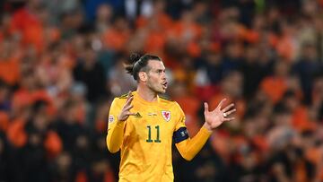 Wales' striker Gareth Bale reacts after the UEFA Nations League - League A Group 4 football match between Netherlands and Wales at the Feyenoord "De Kuip" stadium in Rotterdam, on June 14, 2022. (Photo by JOHN THYS / AFP)