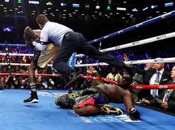 El boxeador estadounidense retuvo el título mundial de los pesados del Consejo Mundial en el primer asalto a los 2 minutos 59 segundos dejando KO al haitiano-canadiense.