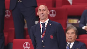 DOHA, QATAR - DECEMBER 01: Royal Spanish Football Federation President Luis Rubiales looks on prior to the FIFA World Cup Qatar 2022 Group E match between Japan and Spain at Khalifa International Stadium on December 01, 2022 in Doha, Qatar. (Photo by Ryan Pierse/Getty Images)