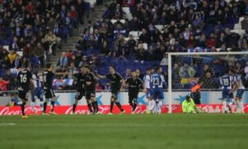 Alegria de los jugadores del Eibar por el gol de Bóveda el segundo para el equipo