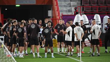 Germany's head coach Hans-Dieter Flick leads a training session of his team at the Al Shamal Stadium in Al Shamal, north of Doha on November 29, 2022, during the Qatar 2022 World Cup football tournament. (Photo by INA FASSBENDER / AFP)
