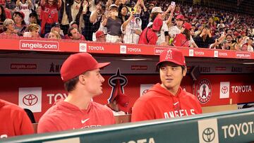 ANAHEIM, CALIFORNIA - SEPTEMBER 16: Shohei Ohtani sits on the bench in the fourth inning during a game against the Detroit Tigers at Angel Stadium of Anaheim on September 16, 2023 in Anaheim, California.   John McCoy/Getty Images/AFP (Photo by John MCCOY / GETTY IMAGES NORTH AMERICA / Getty Images via AFP)