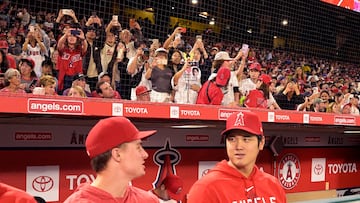 ANAHEIM, CALIFORNIA - SEPTEMBER 16: Shohei Ohtani sits on the bench in the fourth inning during a game against the Detroit Tigers at Angel Stadium of Anaheim on September 16, 2023 in Anaheim, California.   John McCoy/Getty Images/AFP (Photo by John MCCOY / GETTY IMAGES NORTH AMERICA / Getty Images via AFP)