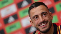 Spain's forward #09 Joselu gives a press conference at the team's base camp in Donaueschingen, on July 3, 2024, during the UEFA Euro 2024 football championship. (Photo by LLUIS GENE / AFP)