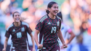 Dania Perez celebrates her goal 2-0 of Mexico during the match between Mexico (Mexican national team) and Venezuela as part friendly womens match at Agustin Coruco Diaz Stadium, on October 26, 2024, in Zacatepec, Morelos, Mexico.