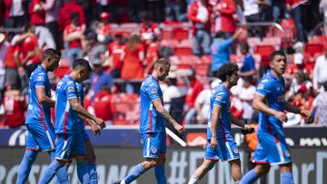 Jugadores de Cruz Azul después de la derrota contra el Toluca.