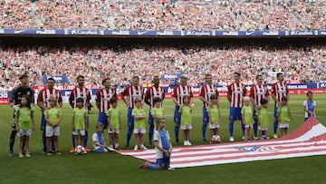 El once inicial del Atl&eacute;tico en su Final de Leyenda, con Gabi, Forl&aacute;n, Torres, Perea, Antonio L&oacute;pez...