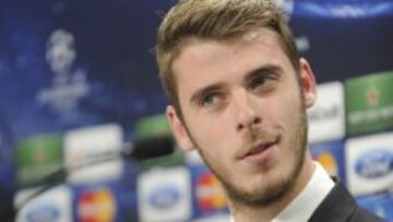 De Gea, portero del Manchester United, durante la rueda de prensa previa al partido de su equipo contra la Real Sociedad.