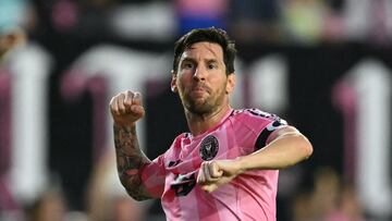 Messi festeja después de marcar el primer gol de Inter Miami ante el CF Montréal.