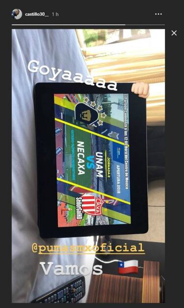 Castillo alentó a Pumas en el duelo de chilenos ante Necaxa