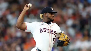 HOUSTON, TEXAS - APRIL 13: Ronel Blanco #56 of the Houston Astros pitches in the first inning against the Texas Rangers at Minute Maid Park on April 13, 2024 in Houston, Texas.   Tim Warner/Getty Images/AFP (Photo by Tim Warner / GETTY IMAGES NORTH AMERICA / Getty Images via AFP)