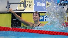 BUDAPEST, HUNGARY - AUGUST 20: Alba Ruiz Vazquez of Spain celebrates winning the Women&#039;s 400m IM Final during Day One of the FINA World Junior Swimming Championships at Duna Arena on August 20, 2019 in Budapest, Hungary. (Photo by Ian MacNicol/Getty 