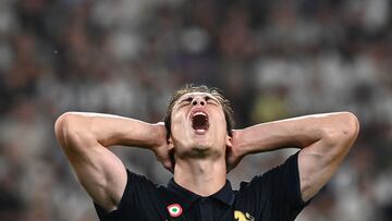 Juventus' Turkish forward #10 Kenan Yildiz reacts during the Italian Serie A football match between Juventus and Roma at Allianz Stadium in Turin, on September 1, 2024. (Photo by Isabella BONOTTO / AFP)