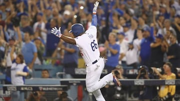 Yasiel Puig aport&oacute; una gran pegada en la victoria de los Dodgers contra los Cubs en las Series de Campeonato de la Liga Nacional.