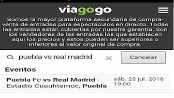 Viagogo ofreció entradas para el Puebla - Real Madris sin ser oficial aún.