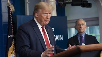 US President Donald J. Trump at a news briefing with members of the Coronavirus Task Force at the White House on 16 April 2020.