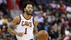 WASHINGTON, DC - NOVEMBER 3: Derrick Rose #1 of the Cleveland Cavaliers dribbles the ball against the Washington Wizards at Capital One Arena on November 3, 2017 in Washington, DC. NOTE TO USER: User expressly acknowledges and agrees that, by downloading and or using this photograph, User is consenting to the terms and conditions of the Getty Images License Agreement. (Photo by Rob Carr/Getty Images)