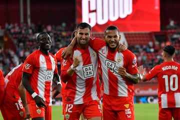 Celebración del primer gol del Almería al Albacete.