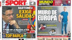 Bartomeu, Ter Stegen y Özil, en las portadas de Barcelona