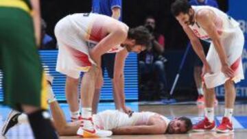 Rudy, tendido en el suelo con dolor en la final del pasado Eurobasket.
