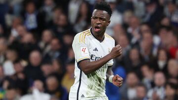 Vinicius gesticula en el Real Madrid-Celta de Vigo de LaLiga EA Sports.