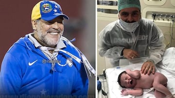 Im&aacute;genes de Maradona sonriendo con la equipaci&oacute;n del Al Fujairah y de su hijo Diego Maradona Jr., con segundo nieto reci&eacute;n nacido, Diego Mat&iacute;as.