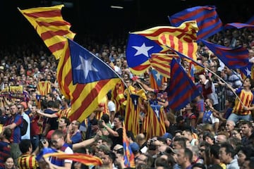 Estelada flags flown by Barcelona supporters