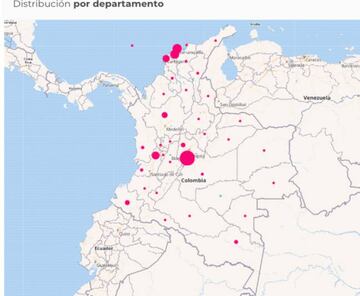 Mapa de los casos de COVID-19 en Colombia