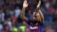 Arturo Vidal festejando el triunfo del Barcelona.