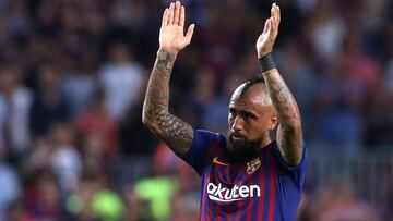 Arturo Vidal festejando el triunfo del Barcelona.