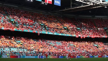 AMSTERDAM, NETHERLANDS - JUNE 26: A general view inside the stadium during the UEFA Euro 2020 Championship Round of 16 match between Wales and Denmark at Johan Cruijff Arena on June 26, 2021 in Amsterdam, Netherlands. (Photo by Dean Mouhtaropoulos/Getty I