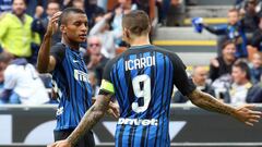 Milan (Italy), 10/09/2017.- Inter&#039;s Mauro Icardi (R) clebrates scoring the 1-0 lead goal with his teammate Dalbert Henrique (L) during the Italian Serie A soccer match between FC Internazionale and SPAL in Milan, Italy, 10 September 2017. (Italia) EFE/EPA/MATTEO BAZZI