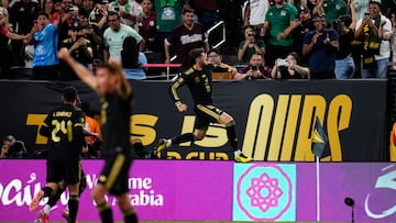 Jun 22, 2025; Las Vegas, Nevada, USA; Mexico forward Santiago Gimenez (11) celebrates a goal that was called back due to offsides during the second half against Costa Rica during a group stage match of the 2025 Gold Cup at Allegiant Stadium. Mandatory Credit: Matt Aguirre-Imagn Images