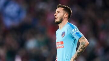 BILBAO, SPAIN - MARCH 16: Saul Niguez of Atletico Madrid reacts during the La Liga match between Athletic Club and  Club Atletico de Madrid at San Mames Stadium on March 16, 2019 in Bilbao, Spain. (Photo by Juan Manuel Serrano Arce/Getty Images)