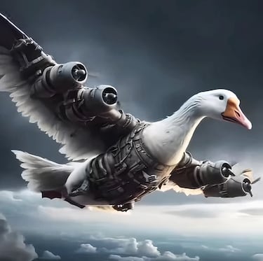 Un bombardero con cabeza de ganso y munición infinita.