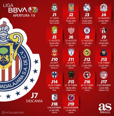 Chivas: Calendario y partidos del Apertura 2019