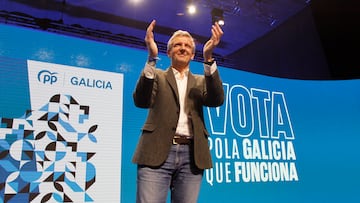 El presidente de la Xunta de Galicia y candidato del PP a la reelecci¨®n, Alfonso Rueda, interviene durante el cierre de la campa?a electoral del PP, a 16 de febrero de 2024, en Santiago de Compostela, A Coru?a, Galicia (Espa?a). Este ¨²ltimo encuentro se enmarca dentro de los actos previos a los comicios gallegos del pr¨®ximo domingo 18 de febrero, que celebra la formaci¨®n del PP para conseguir votos en la regi¨®n.
16 FEBRERO 2024;MITIN;CAMPA?A;ELECTORAL;18F;PSDEG;ELECCIONES;GALICIA;GALLEGAS;COMICIOS;GALLEGOS;CANDIDATO;?LTIMO MITIN;FIN DE CAMPA?A;
Gustavo de la Paz / Europa Press
16/02/2024