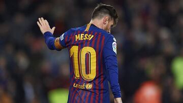 Lionel Messi of FC Barcelona greets the fans after scoring the 6-1 during the match between FC Barcelona vs Sevilla FC of Copa del Rey, 1/4, 2018-2019 season. Camp Nou Stadium. Barcelona, Spain - 30 JAN 2019