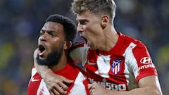 Lemar y Marcos Llorente celebran el gol del franc&eacute;s al C&aacute;diz.