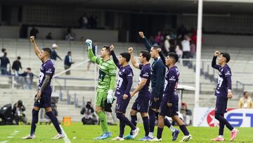 Robert Ergas, Julio Gonzalez, Rogelio Funes Mori, Piero Quispe of Pumas during the 12th round match between Pumas UNAM and Atletico San Luis as part of the Liga BBVA MX, Torneo Apertura 2024 at Olimpico Universitario Stadium on October 20, 2024 in Mexico City, Mexico.