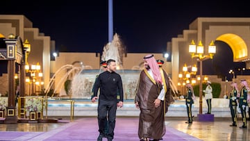 Ukrainian President Volodymyr Zelenskiy meets Saudi Crown Prince, Mohammed bin Salman, during his visit to Jeddah, Saudi Arabia, March 10, 2025. Saudi Press Agency/Handout via REUTERS THIS IMAGE HAS BEEN SUPPLIED BY A THIRD PARTY. TPX IMAGES OF THE DAY