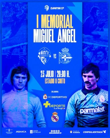 Cartel del I Memorial Miguel Ángel que disputarán Ourense CF y Deportivo.