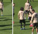 El entrenamiento del Madrid a tope: caño de Marcelo a Modric