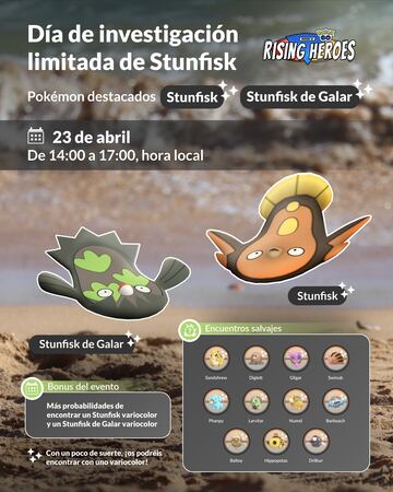 pokemon go dia de investigacion limitada de stunfisk fecha horarios como participar