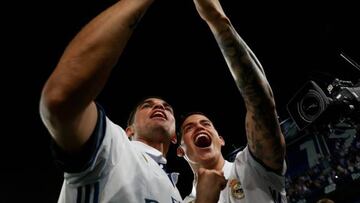 James celebrates Madrid winning LaLiga at La Rosaleda