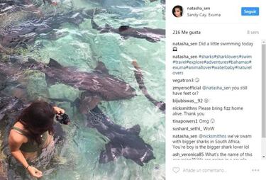 Natasha Fizdale presume anillo y nada con tiburones