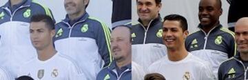 Cristiano aparece circunspecto junto a Benítez y sonriente junto a Zidane.