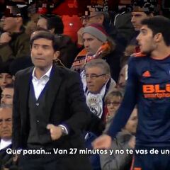 Bronca de Marcelino a Guedes: "27 minutos y no te vas de uno"