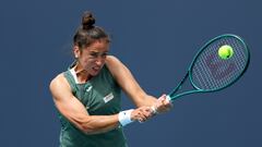 MIAMI GARDENS, FLORIDA - MARCH 20: Sara Sorribes Tormo of Spain returns a shot to Arantxa Rus of Netherlands during her women's singles match during the Miami Open at Hard Rock Stadium on March 20, 2024 in Miami Gardens, Florida.   Megan Briggs/Getty Images/AFP (Photo by Megan Briggs / GETTY IMAGES NORTH AMERICA / Getty Images via AFP)